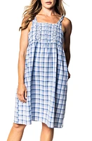 Petite Plume Seafarer Tartan Ruffle Trim Cotton Nightgown Blue at Nordstrom,