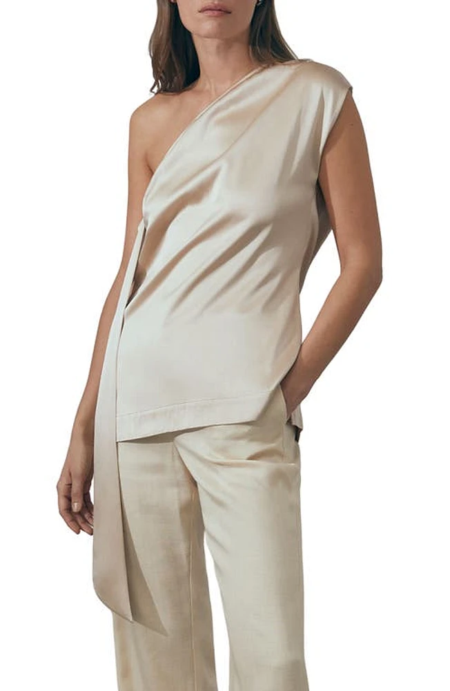 Reiss Atelier Etta Drape One-Shoulder Satin Top Blush at Nordstrom, Us