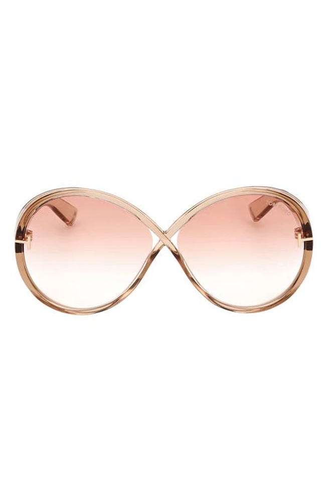 TOM FORD Edie 64mm Oversize Round Sunglasses in Shiny Champagne /Bordeaux at Nordstrom