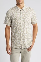 Rails Carson Palm Print Short Sleeve Linen Blend Button-Up Shirt Americano White at Nordstrom,