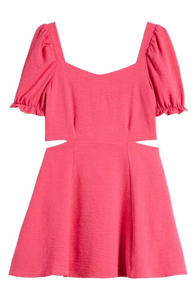 Miss Behave Kids' Puff Sleeve Cutout Skater Dress in Pink at Nordstrom, Size 8