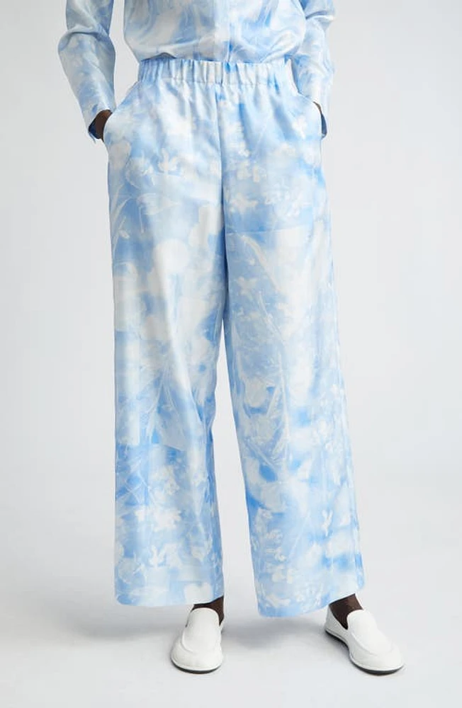 Lafayette 148 New York Riverside Silk Twill Wide Leg Pants Sky Blue Multi at Nordstrom,