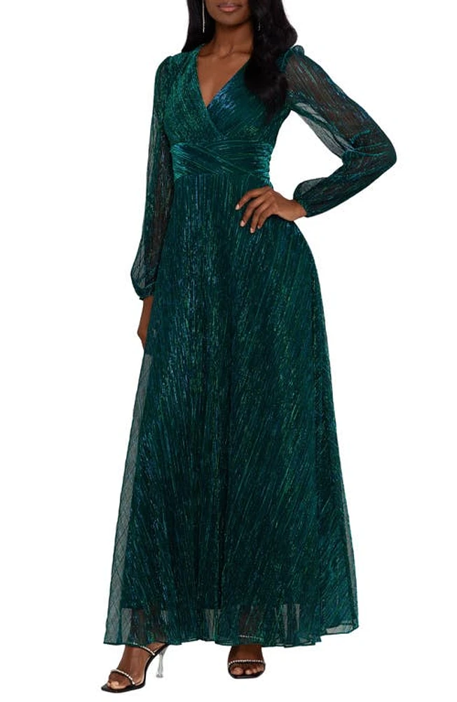 Betsy & Adam Metallic Long Sleeve Gown Jade at Nordstrom,