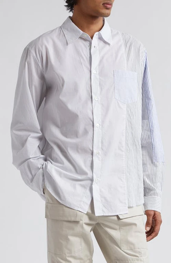 John Elliott Cloak Paneled Button-Up Shirt Blue X White at Nordstrom,