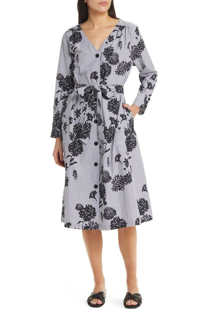 Masai Copenhagen Nuray Mixed Print Long Sleeve Cotton Shirtdress Maritime Blue at Nordstrom,