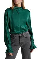 & Other Stories Tie Back Satin Top Green at Nordstrom,