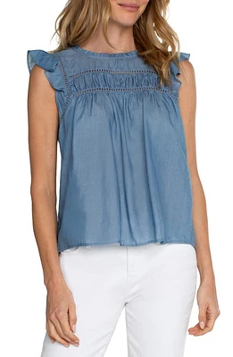 Liverpool Los Angeles Openwork Detail Flutter Sleeve Top Bridgeton Light at Nordstrom,