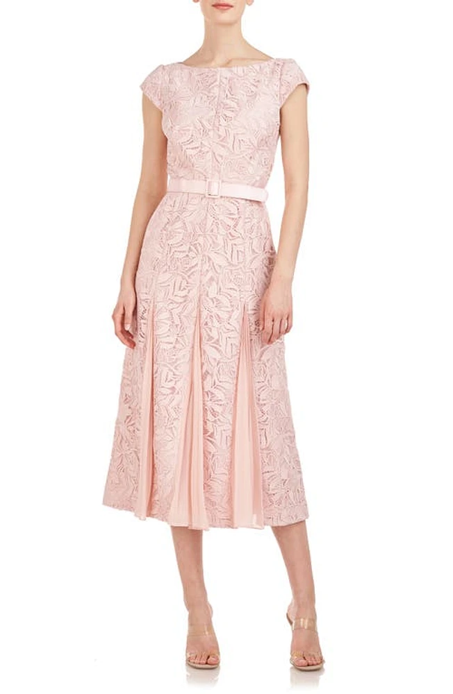 Kay Unger Angela Lace A-Line Midi Dress in Soft Blush at Nordstrom, Size 10