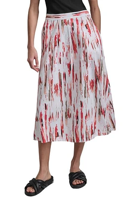 DKNY Print Linen Blend Midi Skirt Broken Brushstroke at Nordstrom,