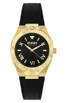 VERSUS Versace Echo Park Leather Strap Watch, 36mm in Ip Yellow Gold at Nordstrom