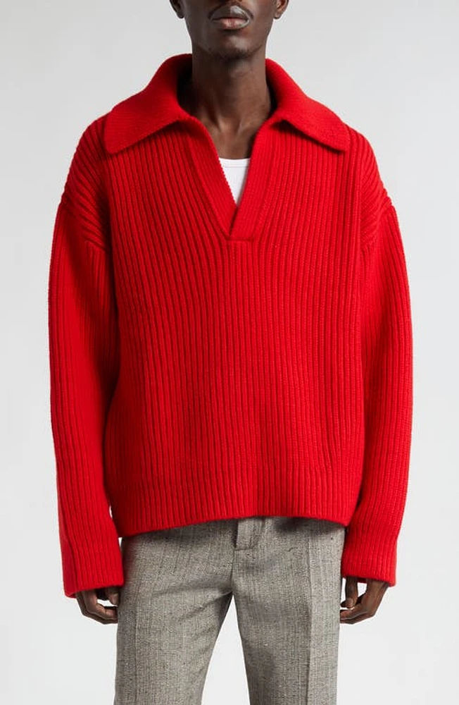 Bottega Veneta Johnny Collar Wool & Cashmere Rib Polo Sweater 6404 Vernis at Nordstrom,