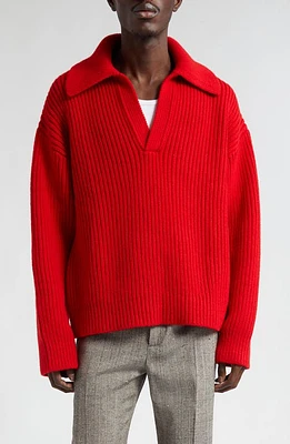 Bottega Veneta Johnny Collar Wool & Cashmere Rib Polo Sweater 6404 Vernis at Nordstrom,