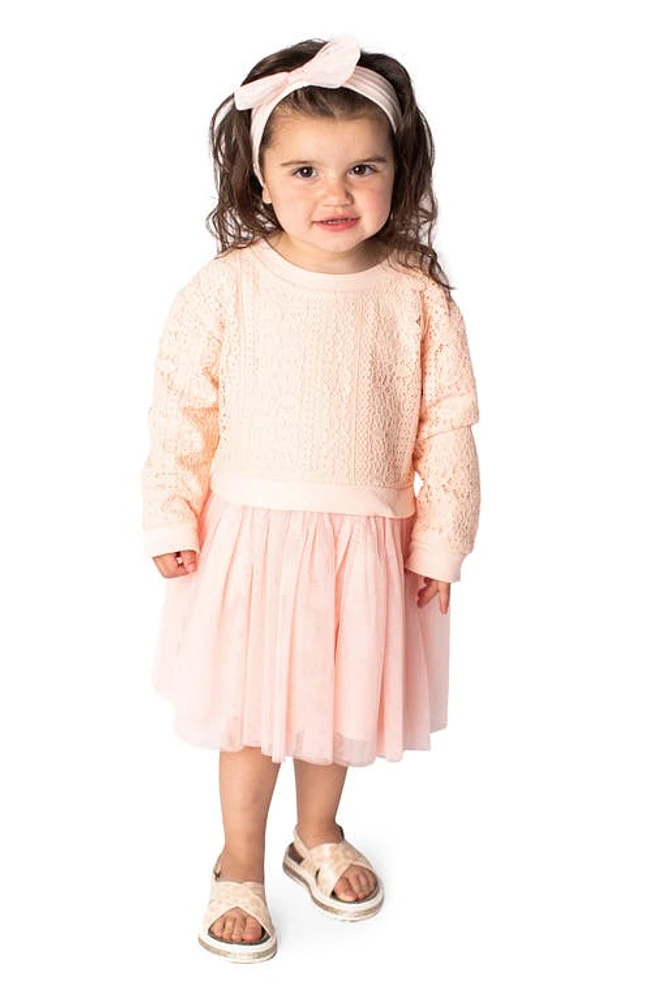 Popatu Long Sleeve Lace & Tulle Dress Peach at Nordstrom,