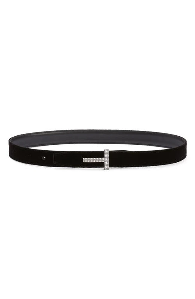 TOM FORD Crystal T-Buckle Velvet Belt Black at Nordstrom,