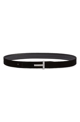 TOM FORD Crystal T-Buckle Velvet Belt Black at Nordstrom,