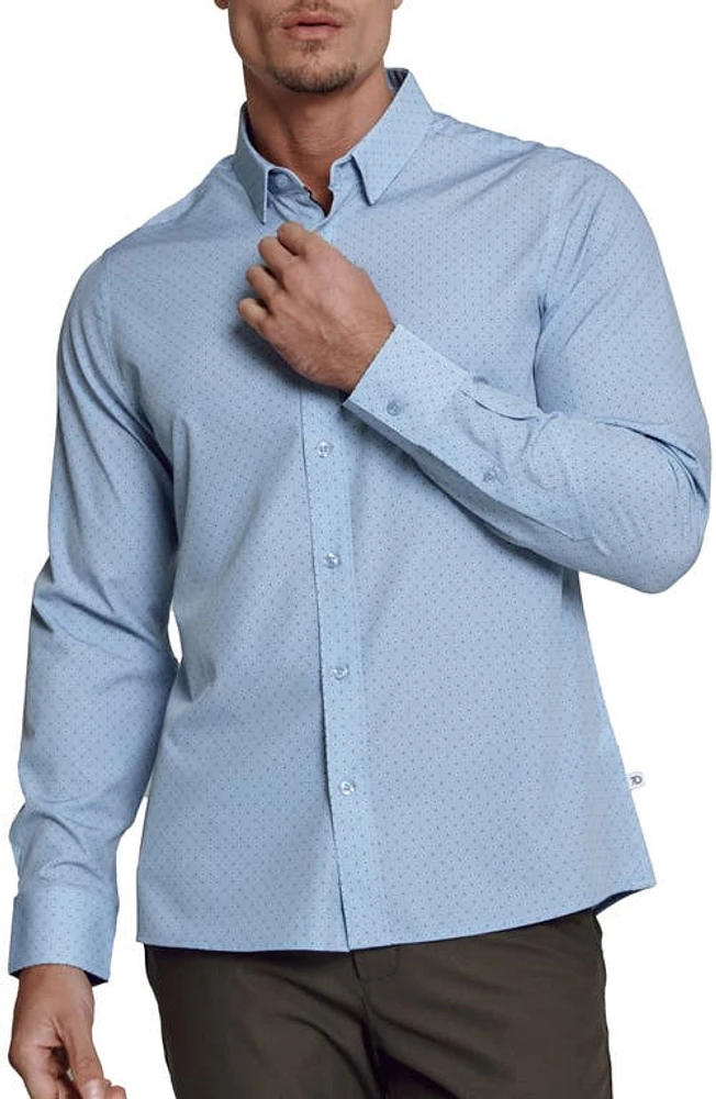 7 Diamonds Gatler Neat Performance Button-Up Shirt in Dusty Blue at Nordstrom, Size Large