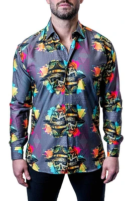 Maceoo Fibonacci Mob Skull Multi Contemporary Fit Button-Up Shirt Grey at Nordstrom,