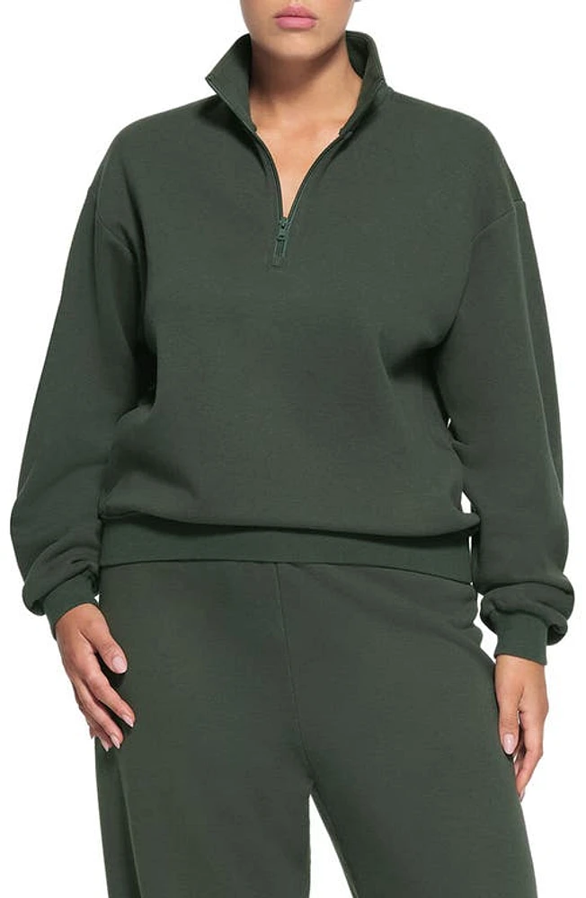 SKIMS Cotton Blend Fleece Half Zip Pullover in Spruce at Nordstrom, Size Medium