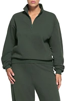 SKIMS Cotton Blend Fleece Half Zip Pullover in Spruce at Nordstrom, Size Medium