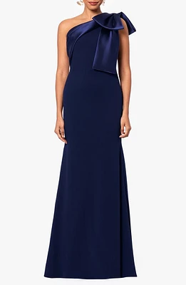 Betsy & Adam Bow One-Shoulder Crepe Mermaid Gown at Nordstrom,