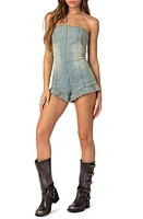 EDIKTED Winnie Strapless Washed Denim Romper Blue-Washed at Nordstrom,