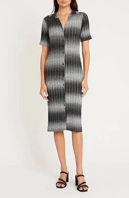 Luxely Dylan Short Sleeve Button Front Sweater Dress Black/Grey at Nordstrom,