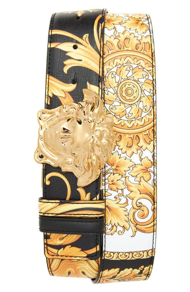 Versace Barocco Medusa Head Buckle Reversible Leather Belt in Black/Gold at Nordstrom, Size 100 Eu