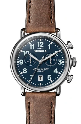 Shinola Runwell Chronograph Leather Strap Watch, 41mm in Midnight Blue at Nordstrom