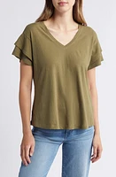 caslon(r) Flutter Sleeve Cotton & LinenTop at Nordstrom,