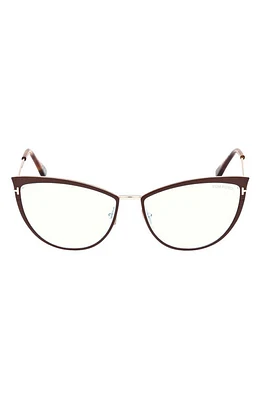 TOM FORD 56mm Cat Eye Blue Light Blocking Glasses in Matte Light Brown at Nordstrom