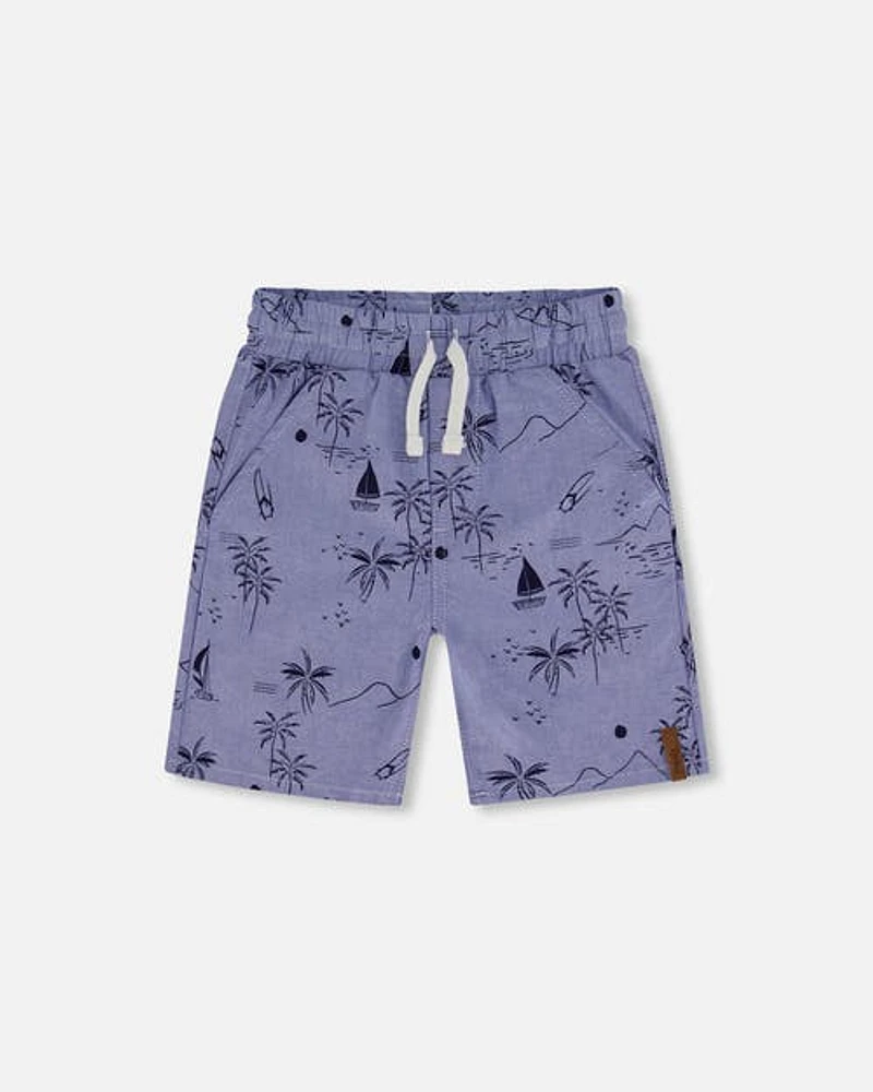 Deux Par Deux Boy's Chambray Short Blue Printed Beach at Nordstrom