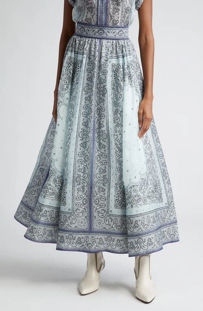 Zimmermann Matchmaker Gathered Linen & Silk Maxi Skirt Blue Bandana at Nordstrom,