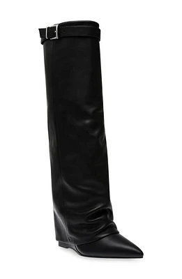 Steve Madden Corenne Foldover Shaft Pointed Toe Knee High Boot Black Leather at Nordstrom,