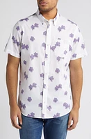 TravisMathew Hit The Books Floral Short Sleeve Stretch Button-Up Shirt White at Nordstrom,