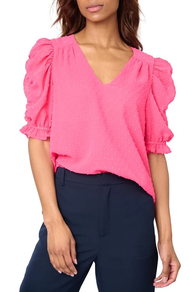 GIBSONLOOK Clip Dot Ruched Sleeve Chiffon Top Bright Pink Rose at Nordstrom,