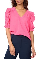 GIBSONLOOK Clip Dot Ruched Sleeve Chiffon Top Bright Pink Rose at Nordstrom,