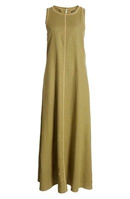 halogen(r) Seam Sleeveless Linen Blend Maxi Dress Olive Drab Green at Nordstrom,