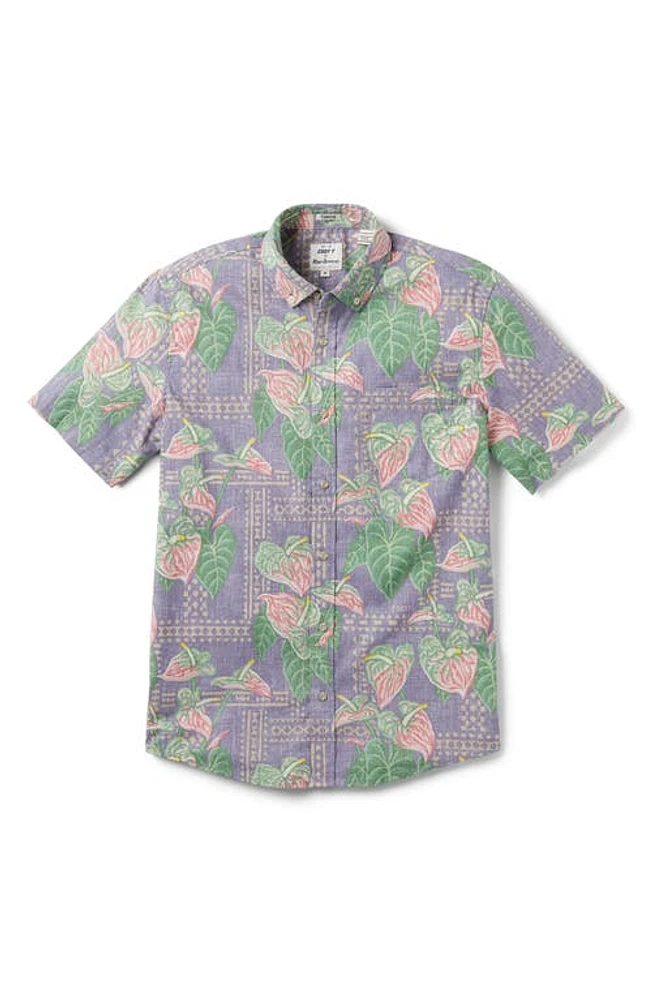 Reyn Spooner x Eddy Y Tailored Fit Tapa Anthurium Print Short Sleeve Button-Down Shirt at Nordstrom,