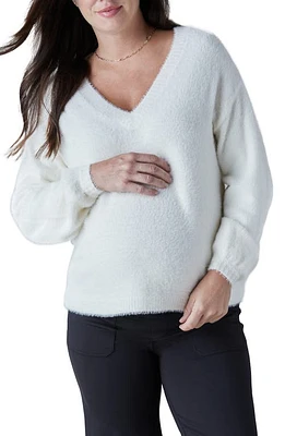 Ingrid & Isabel Fluffy V-Neck Maternity Sweater Cream at Nordstrom,