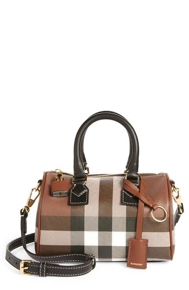 burberry Mini Check Canvas & Leather Bowling Bag in Dark Birch Brown Chk at Nordstrom