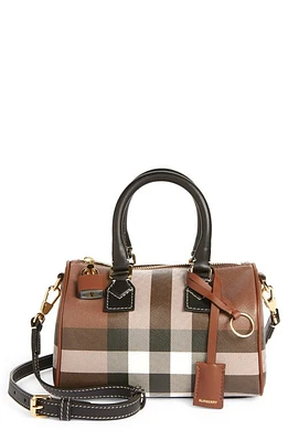 burberry Mini Check Canvas & Leather Bowling Bag in Dark Birch Brown Chk at Nordstrom