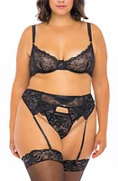 Oh La Cheri Lace Underwire Bra, G-String & Garter Belt Set Black at Nordstrom,