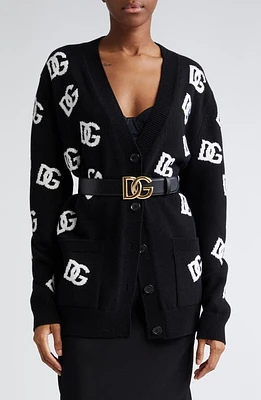 Dolce & Gabbana DG Logo Intarsia V-Neck Cashmere Cardigan Black Inlay at Nordstrom, Us