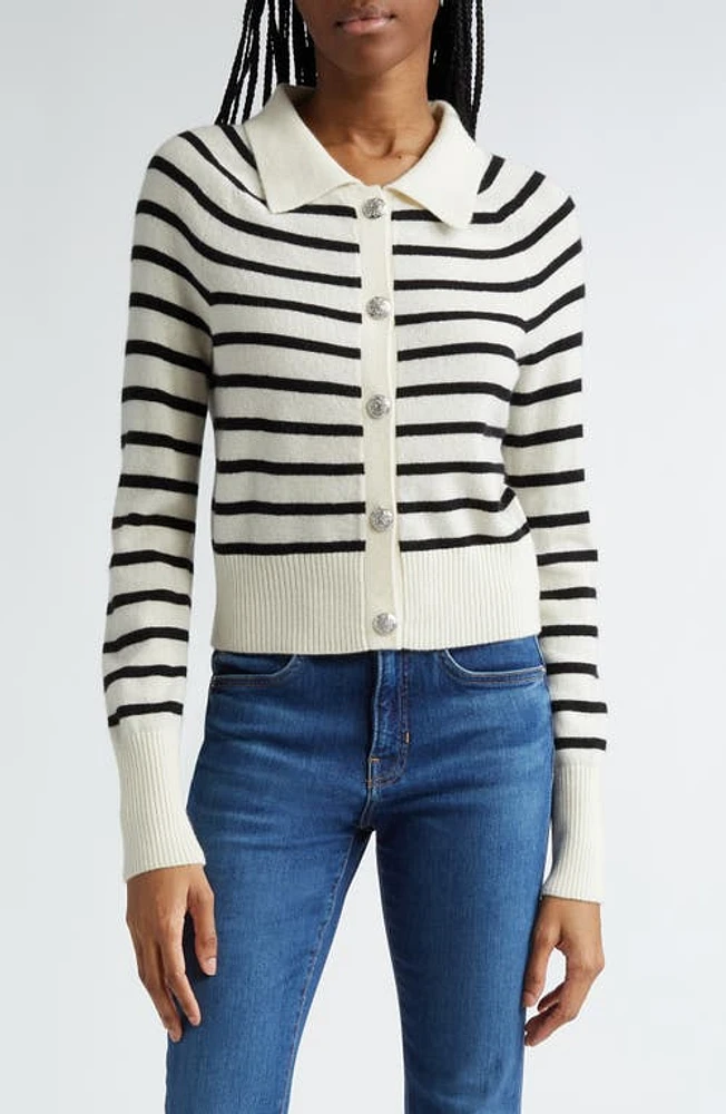 Veronica Beard Cheshire Cashmere Cardigan Sweater in Off White Black at Nordstrom, Size X-Large