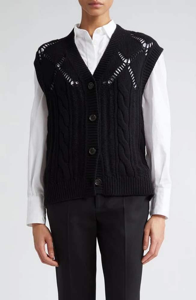 Maria McManus Argyle Oversize Recycled Cashmere & Organic Cotton Sweater Vest Black at Nordstrom,