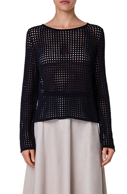 Akris punto Cotton Open Stitch Sweater Navy at Nordstrom,