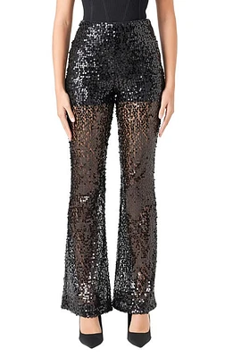 Endless Rose Sequin Flare Pants Black at Nordstrom,