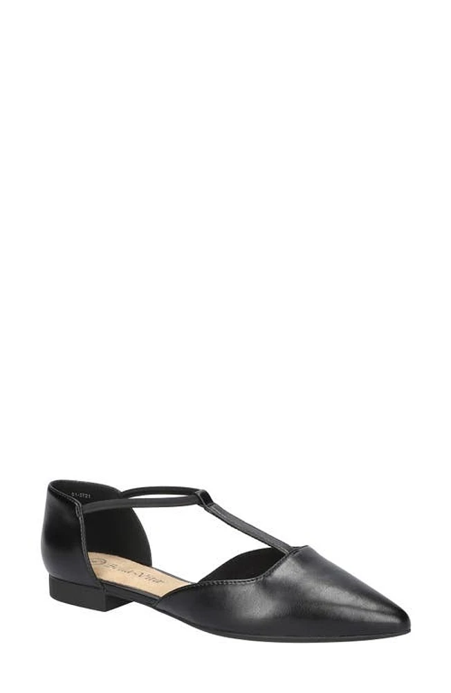 Bella Vita Darby Pointed Toe T-Strap Flat Black at Nordstrom,