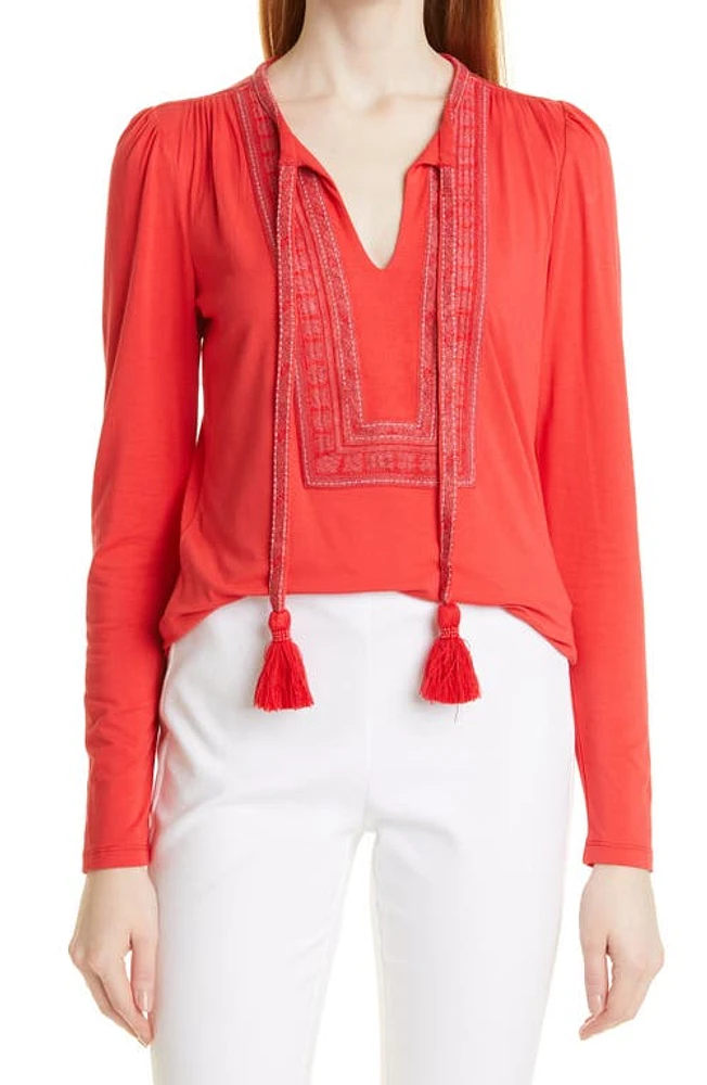 KOBI HALPERIN Sherilyn Split Neck Peasant Top in Flamingo at Nordstrom, Size Xx-Large