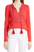 KOBI HALPERIN Sherilyn Split Neck Peasant Top in Flamingo at Nordstrom, Size Xx-Large